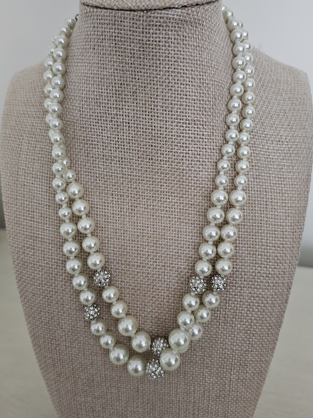 Set Of Two Givenchy Classic Pearl Necklaces with Pave' Crystal Accents - White